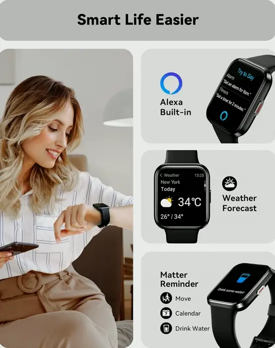 Smart Timepiece for Men & Women with Alexa, Calls, Fitness Tracker, Waterproof