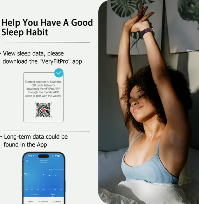 Sleek Fitness Monitor for Women & Men, Smart Watch with HR Monitor, Step Counter, Rest Monitor, 50m Waterproof