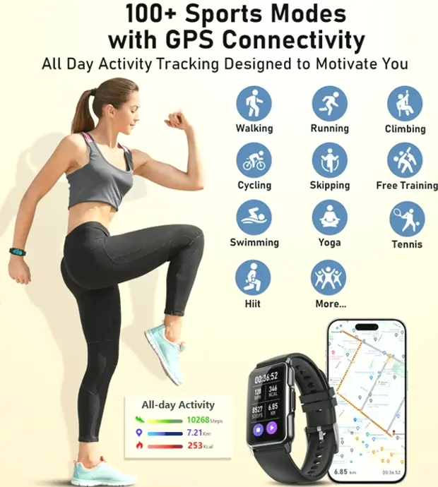Smartwatch Fitness Tracker with Heart Rate Sensor