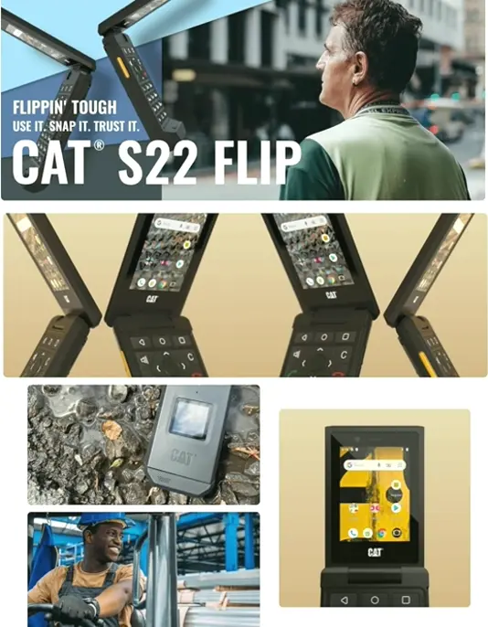 Caterpillar S22 Flip Phone (16GB), 2.8" Touchscreen, Android OS 11, Water Resistant, 4G LTE GSM (Unlocked for T-Mobile, Global) Dark)