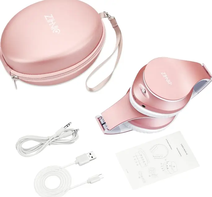 Bluetooth Headset Over-Ear, Collapsible Audio Pink