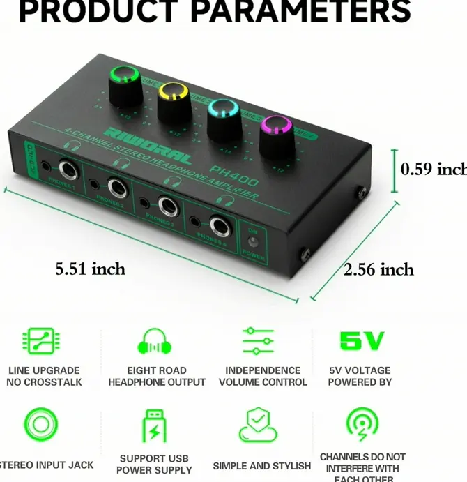 4-Channel Headphone Amplifier featuring TRS Input