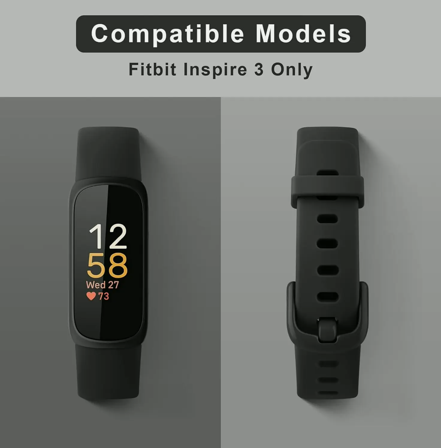 Substitute Bands compatible with Fitbit's Inspire 3, Smooth Silicone, Adjustable