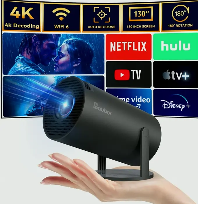Mini Projector with Android TV, Supports 1080P, 360 Audio
